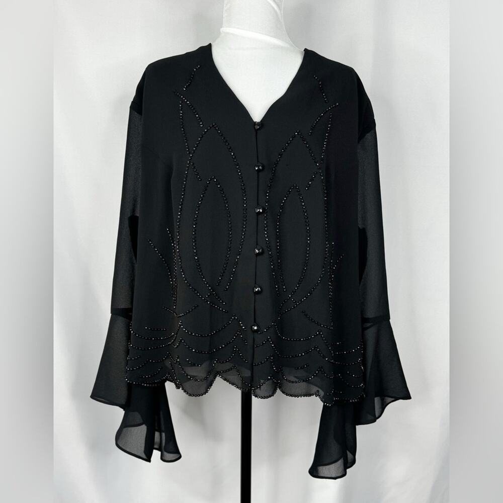 Vintage Dress Barn Womens Black Beaded Top Size 24W Party Chic Cocktail Elegant - Picture 1 of 7